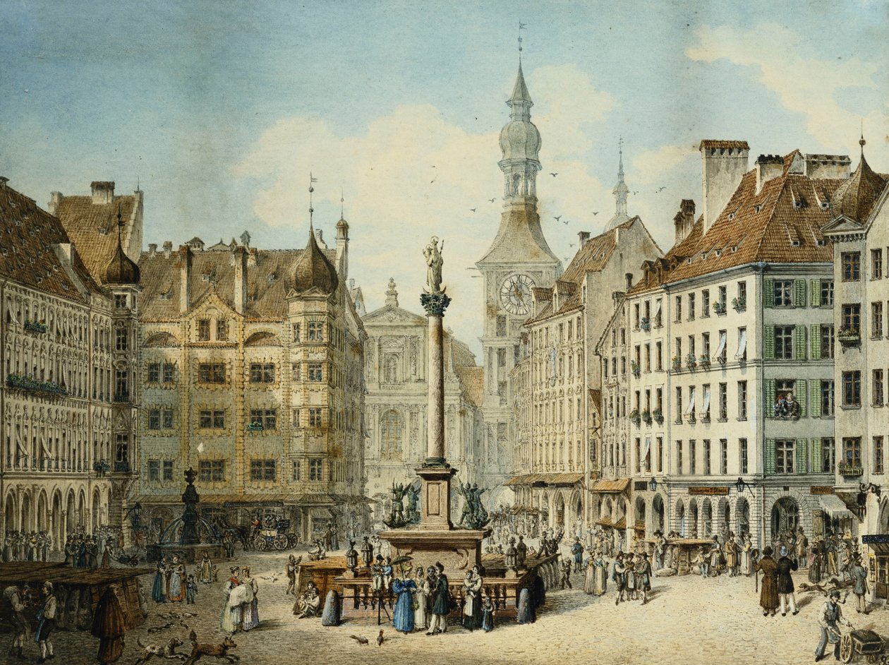 Schrannenplatz, Monachium, 1835 autorstwa Simon Quaglio
