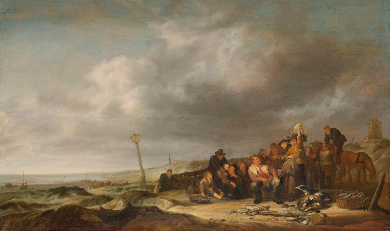 Plaża z rybakami autorstwa Simon de Vlieger (attributed to)