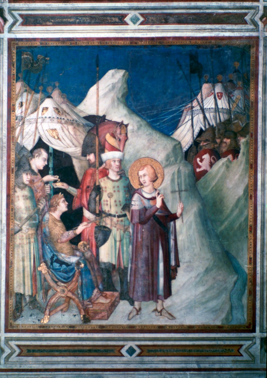 Św. Marcin wyrzeka się broni, 1312-1317. autorstwa Simone Martini