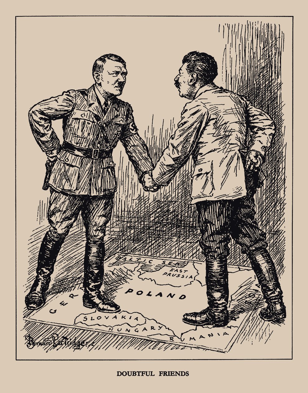 Wątpliwe przyjaciele. Magazyn stempli, 1939, 1939. autorstwa Sir Bernard Partridge