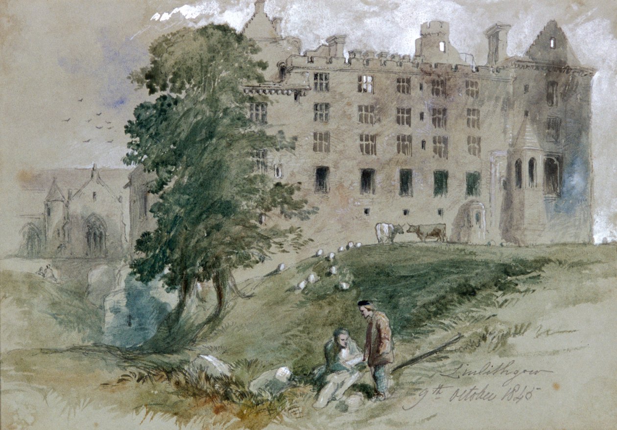 Zamek Linlithgow, West Lothian, Szkocja, 1845 autorstwa Sir John Gilbert