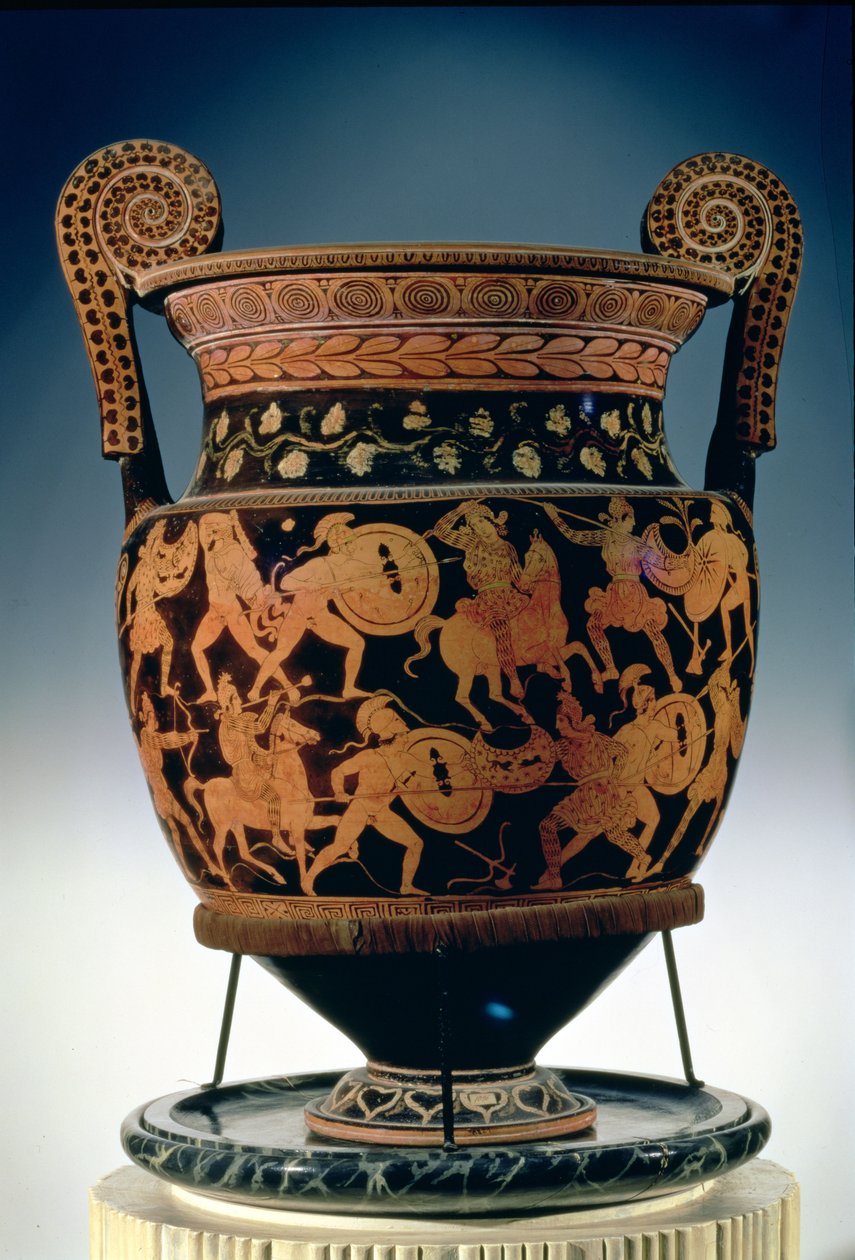 Czerwonofigurowy krater wolutowy przedstawiający bitwę Greków i Amazonek, Apulia (ceramika) (zob. też 85030) autorstwa Sisyphus Painter