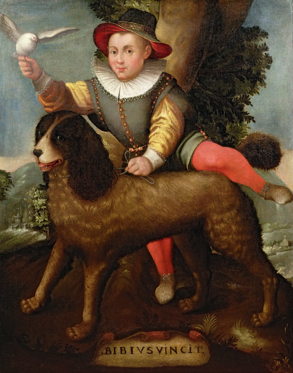 Chłopiec i pies, „Bibius Vincit” autorstwa Sofonisba Anguissola
