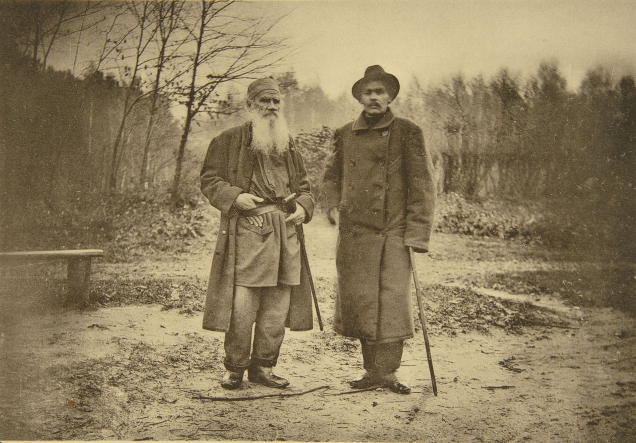 Lew Tołstoj i autor Maxim Gorky autorstwa Sophia Andreevna Tolstaya
