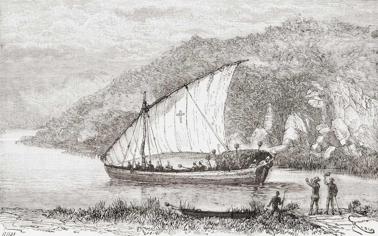Dau na rzece Kongo w XIX wieku, z „Africa Pintoresca”, opublikowana w 1888 r. autorstwa Spanish School