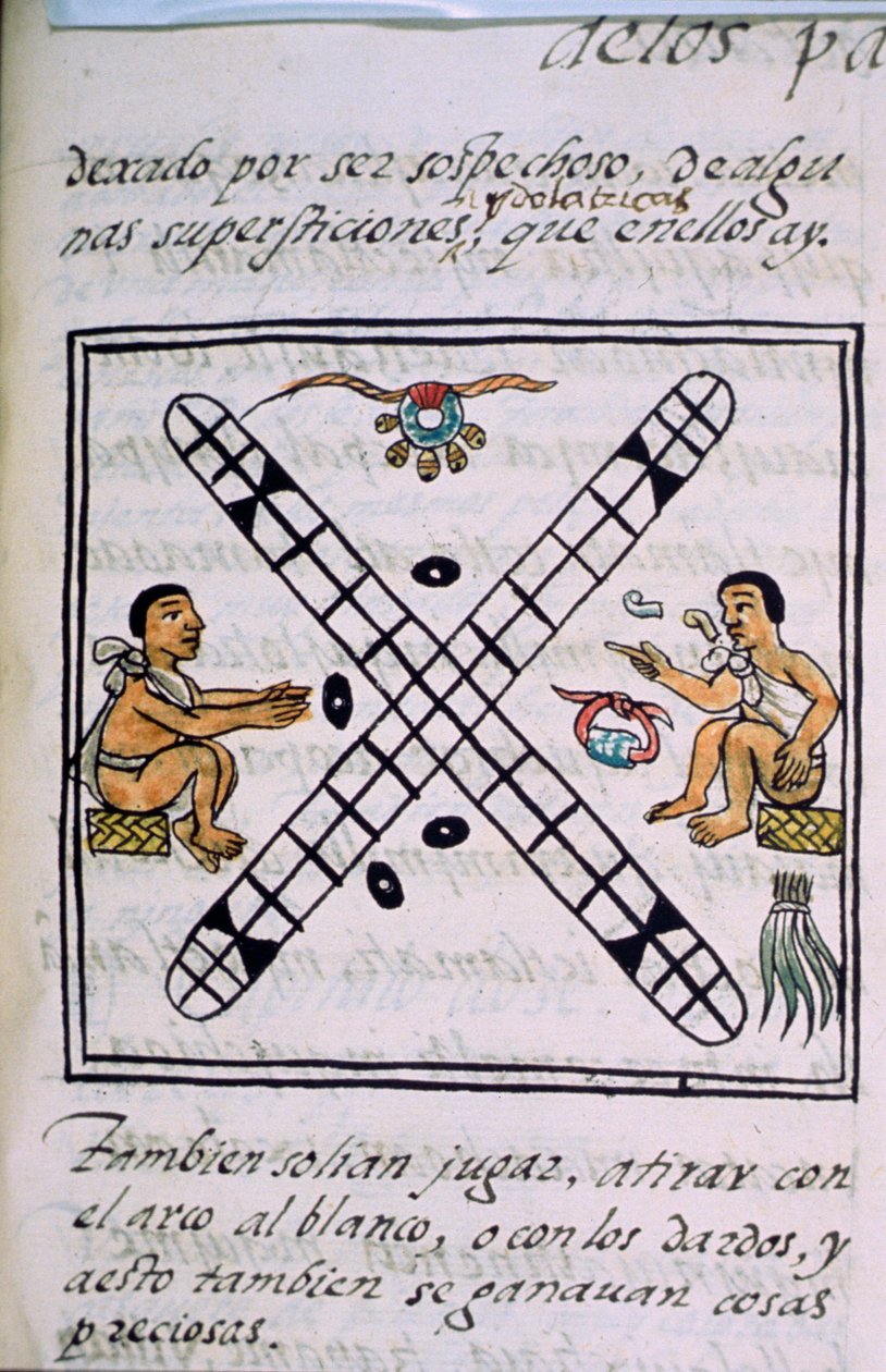 Pani Palat. 218-220 Księga IX Aztekowie uprawiają hazard Patoli, z „Kodeksu florenckiego” Bernardino de Sahagun, ok. 1540-85 autorstwa Spanish School