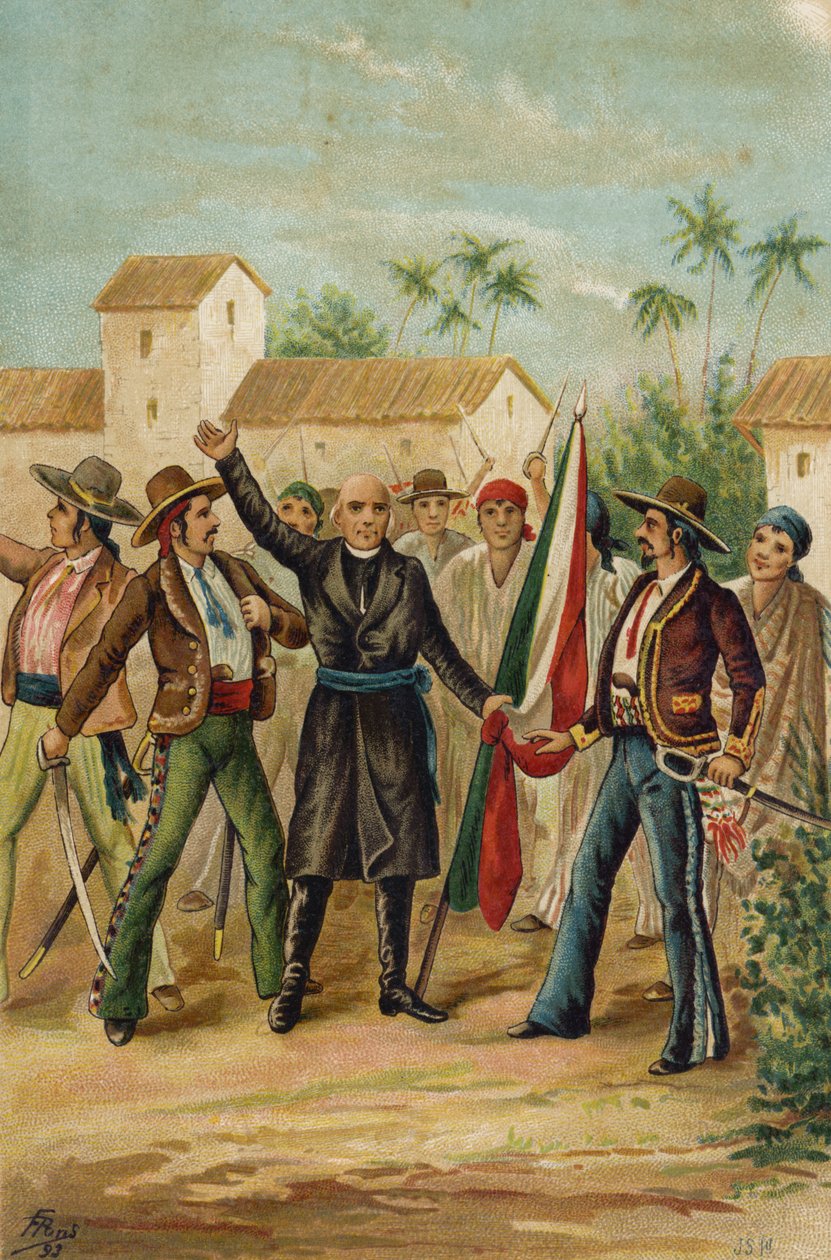 Ksiądz katolicki Miguel Hidalgo y Costilla wydaje Grito de Dolores wzywające do niepodległości Meksyku, 15 września 1809 autorstwa Spanish School