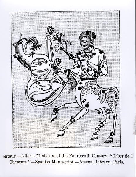 Centaur, z Liber de Stellis Fixarum, ilustracja z nauki i literatury w średniowieczu i renesansie, napisana i rytowana przez Paula Lacroix, 1878 autorstwa Spanish School
