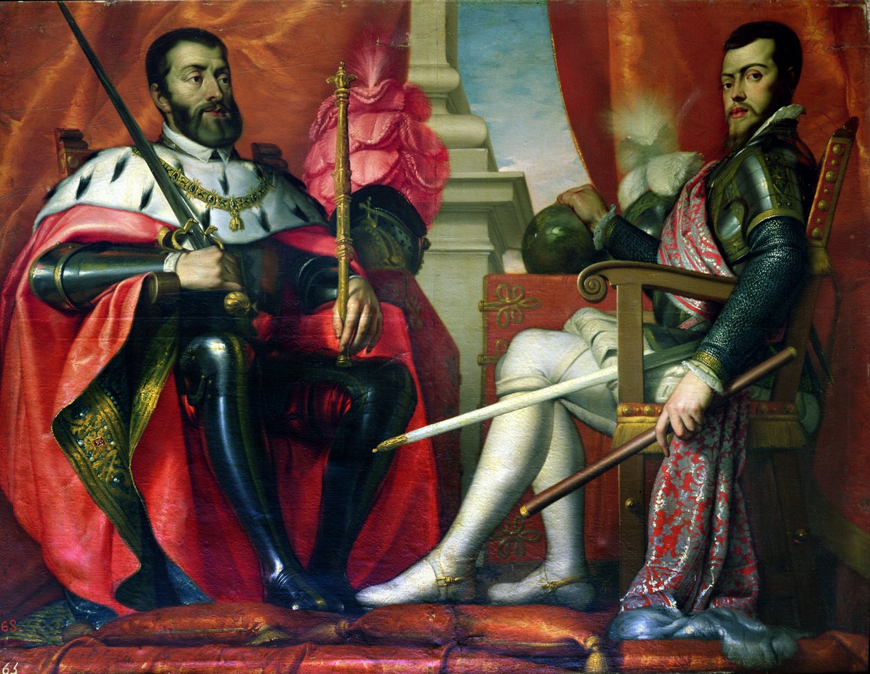 Carlos I (1500-58) i Filip II (1527-99) autorstwa Spanish School