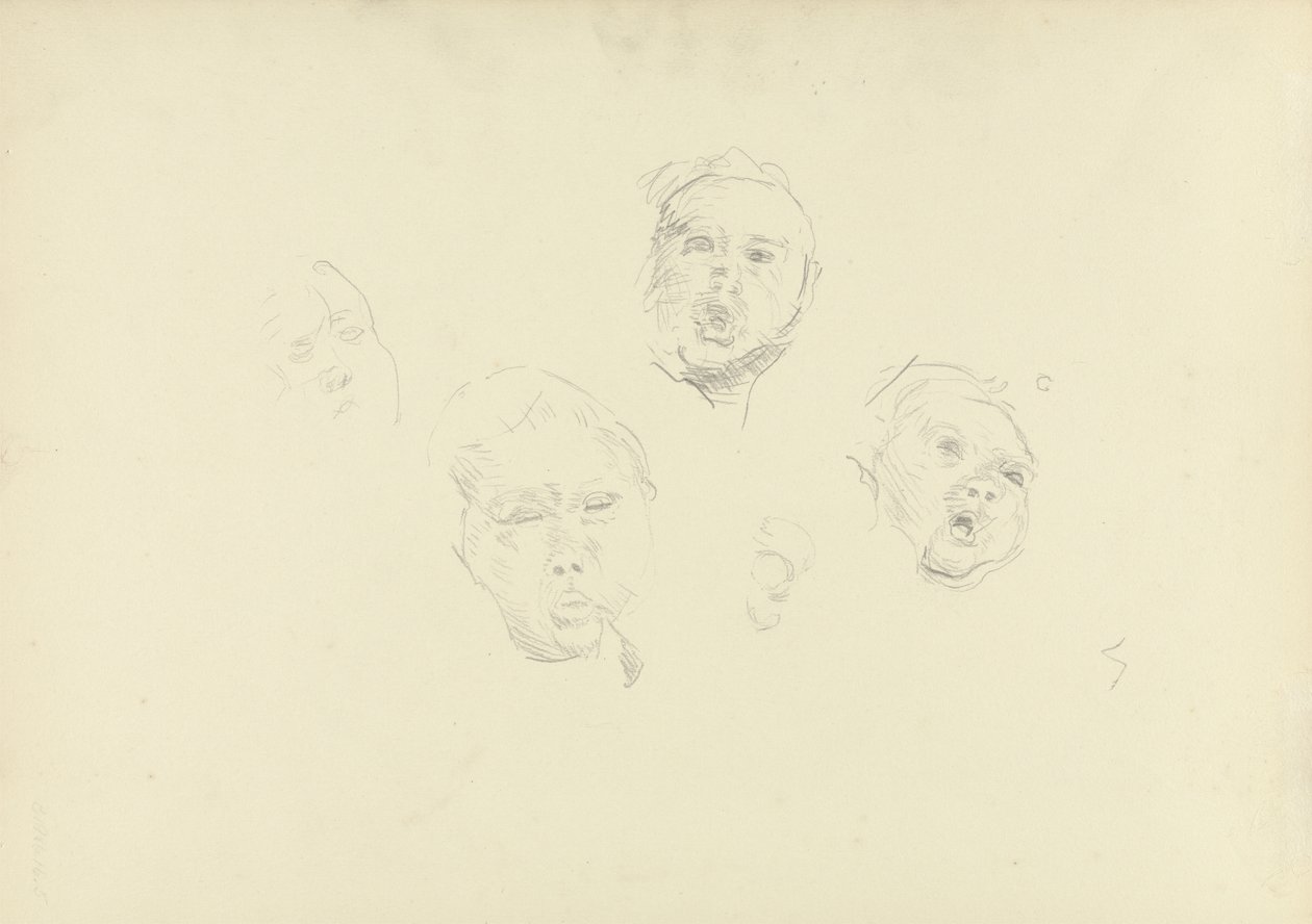 Studium Głów dla Jaskini Złotego Cielca (grafit) (patrz 265069 dla recto) autorstwa Spencer Frederick Gore