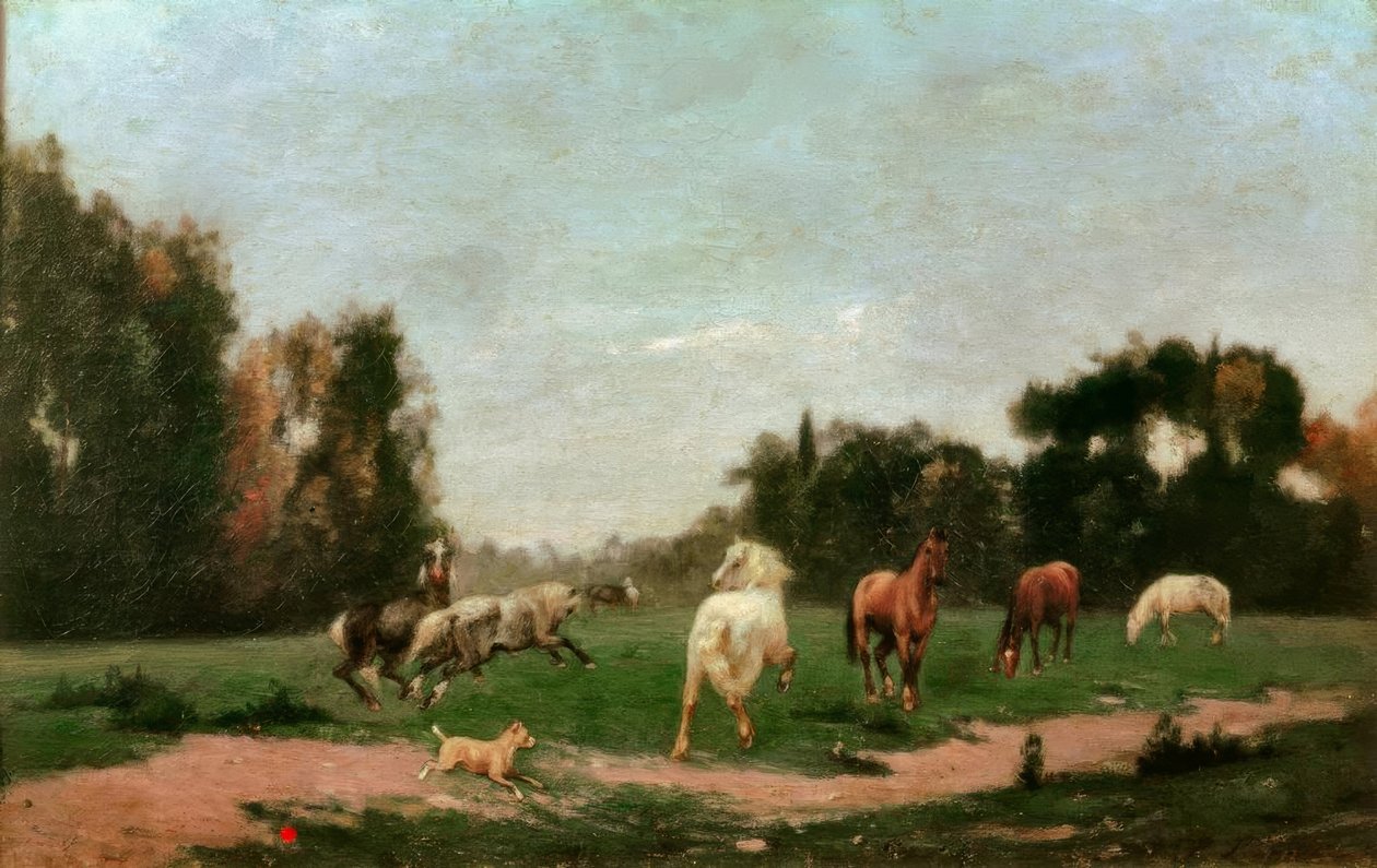 Konie igrają na łące autorstwa Stanislas Lepine