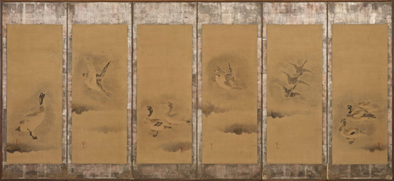 Dzikie gęsi, okres Momoyama lub Edo, 1568-1615. autorstwa Sôtatsu