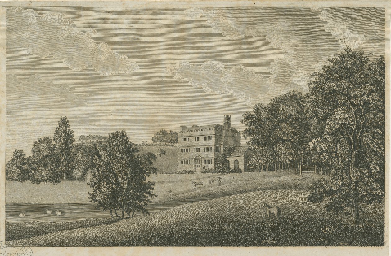 Butterton Hall: grawerowanie i [?XVIII wiek] (druk) autorstwa Stebbing Shaw