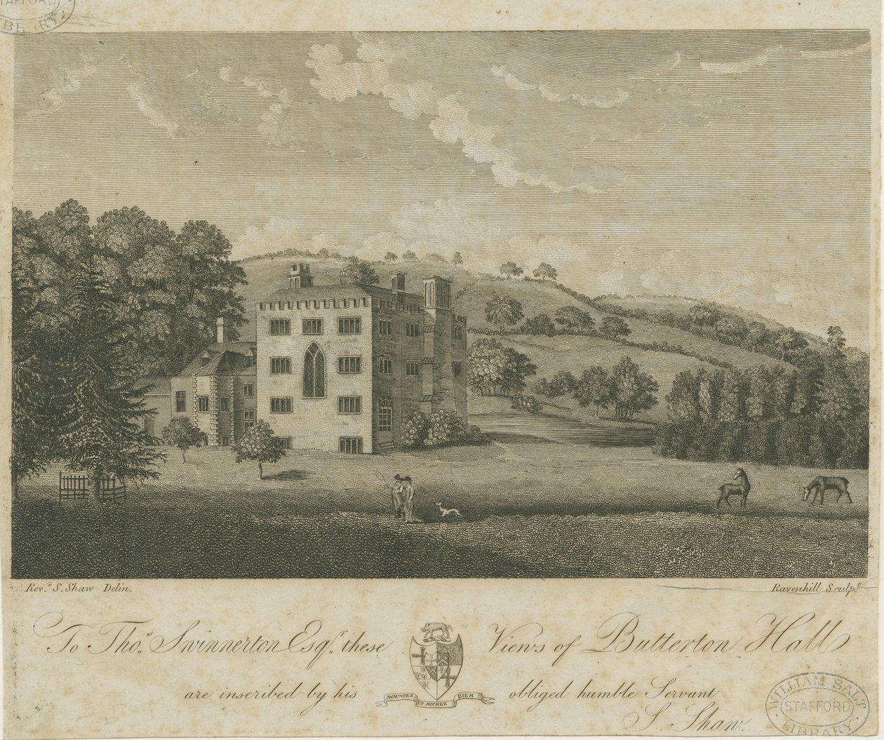 Butterton Hall: grawerowanie i [XVIII wiek] autorstwa Stebbing Shaw
