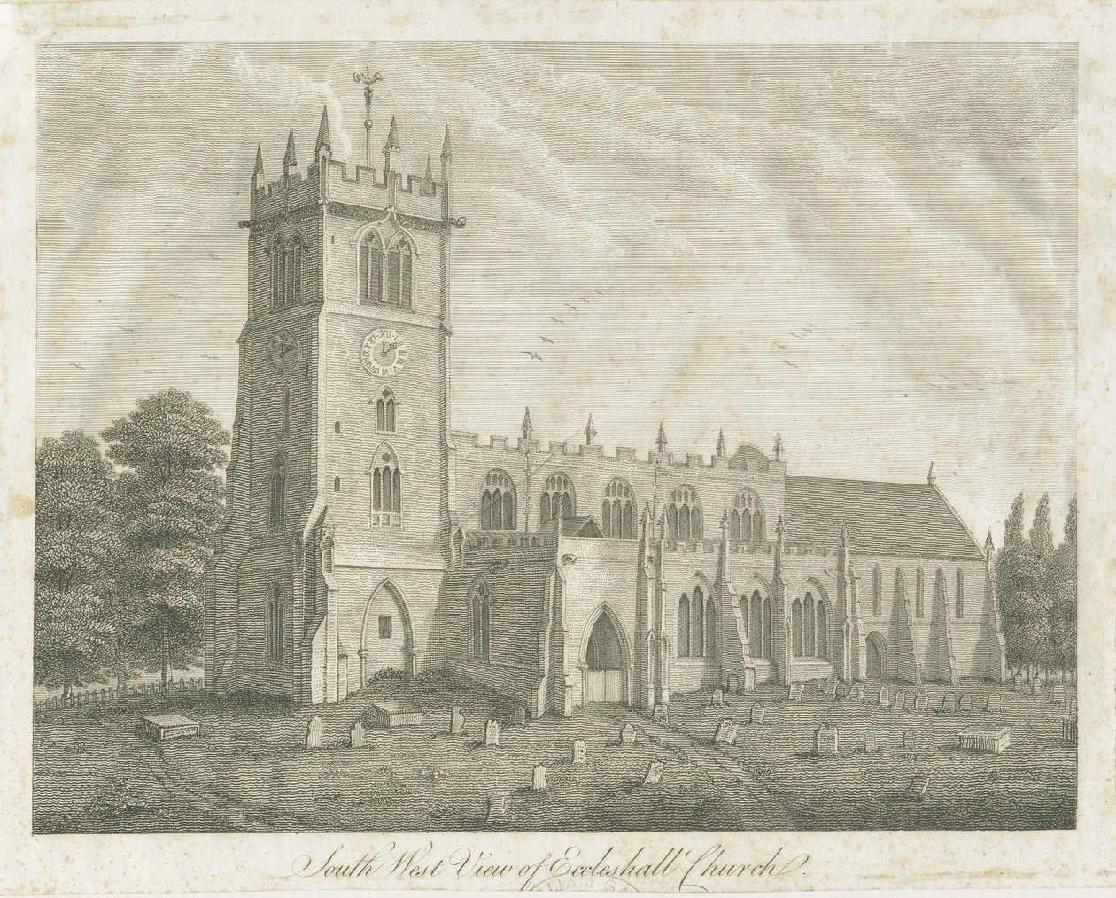 Kościół Ecclesall: grawerowanie i [XVIII wiek] (druk) autorstwa Stebbing Shaw