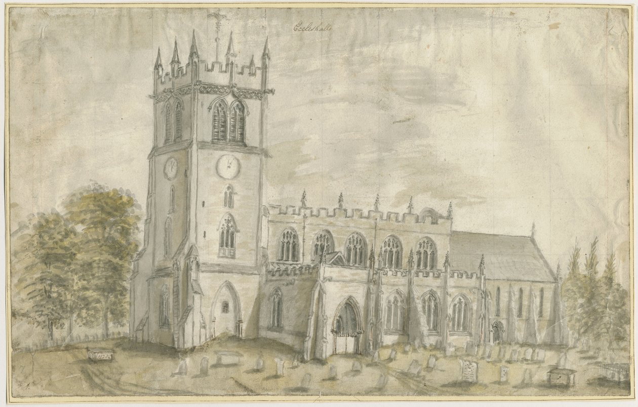 Kościół Eccleshall: malarstwo akwarelowe, bd [1762-1802] autorstwa Stebbing Shaw