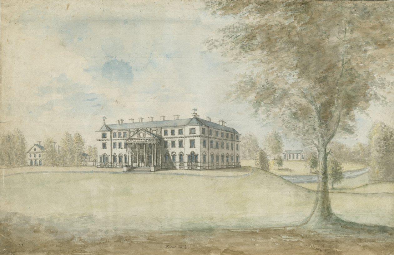 Fisherwick Hall: malarstwo akwarelowe, bd [1774-1802] autorstwa Stebbing Shaw