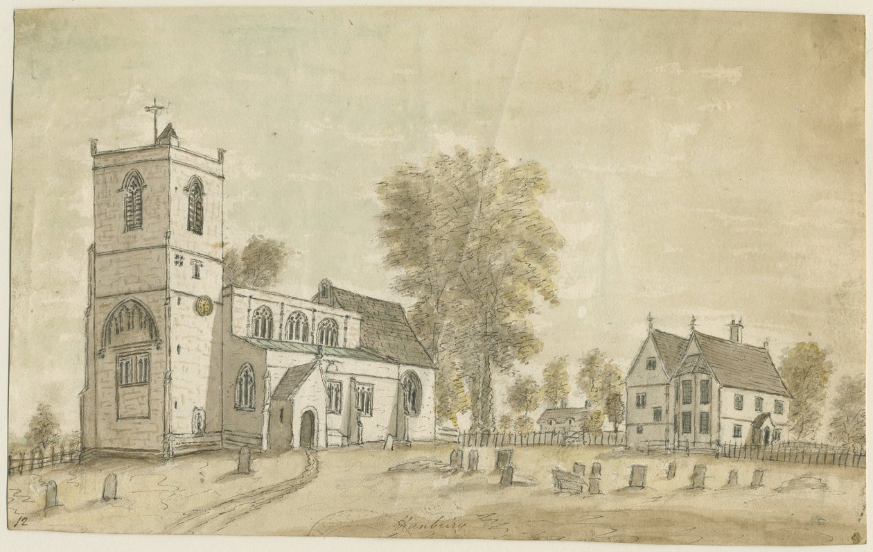 Kościół Hanbury: malowanie akwarelą, 1791 autorstwa Stebbing Shaw