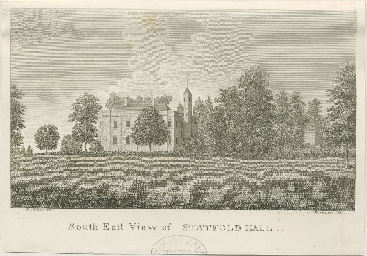 Statfold Hall: grawerowanie, nd [1762-1798] (druk) autorstwa Stebbing Shaw