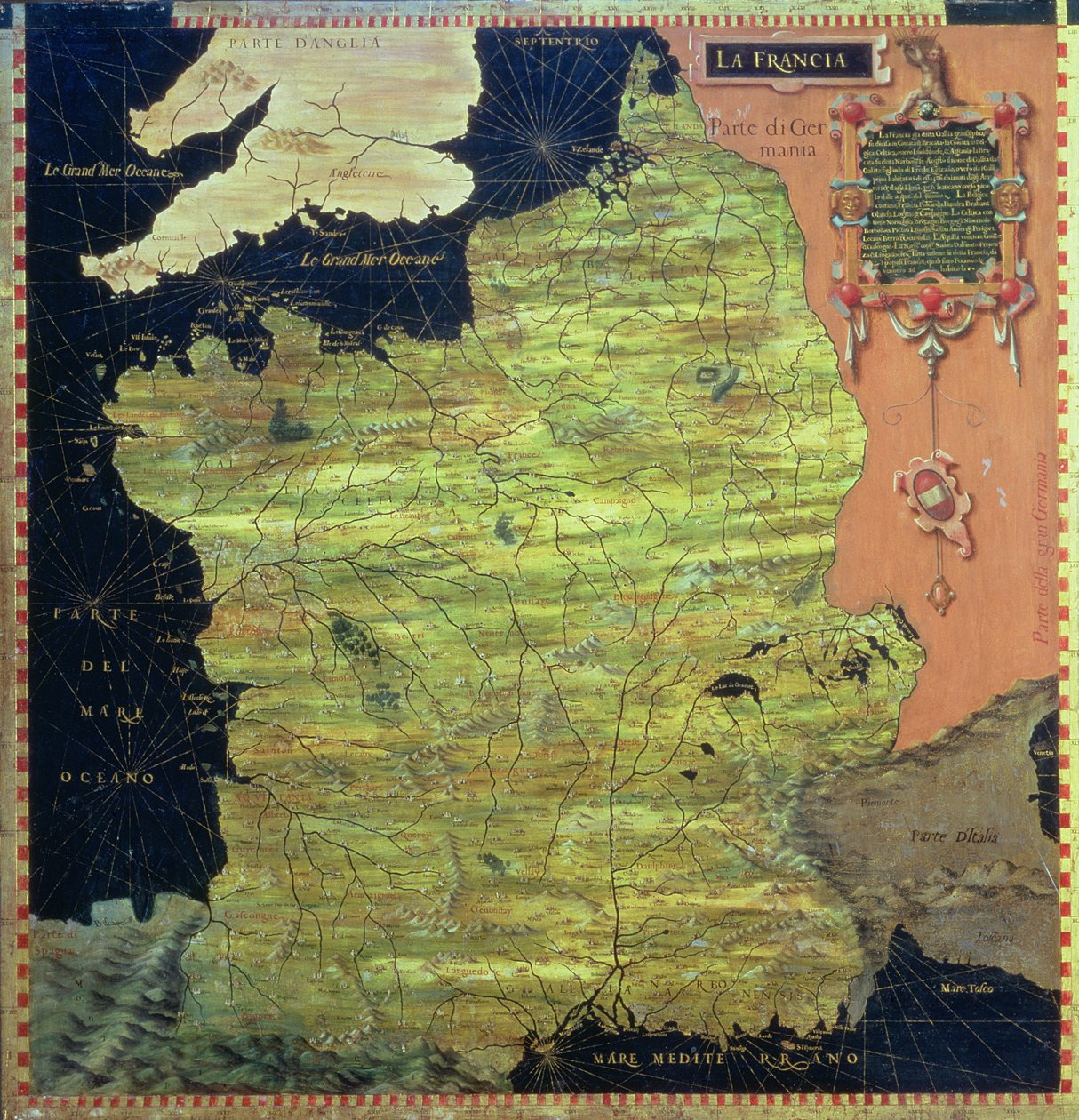 Mapa Francji w XVI wieku, z „Sala delle Carte Geografiche” (Sala Map Geograficznych) 1575 autorstwa Stefano Bonsignori