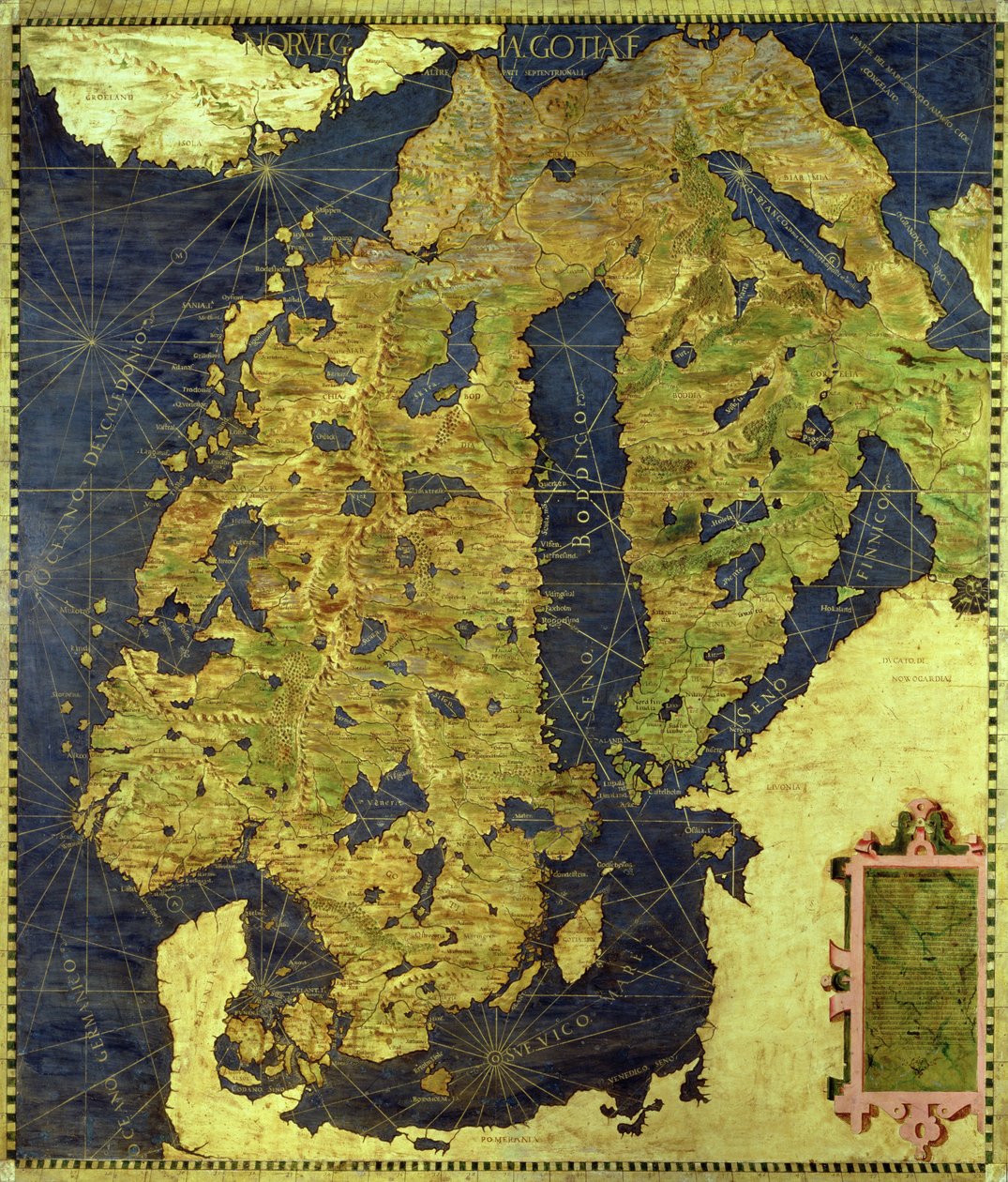 Mapa Skandynawii z XVI wieku, z „Sala delle Carte Geografiche” (Sala Map Geograficznych) 1575 autorstwa Stefano and Danti, Egnazio Bonsignori