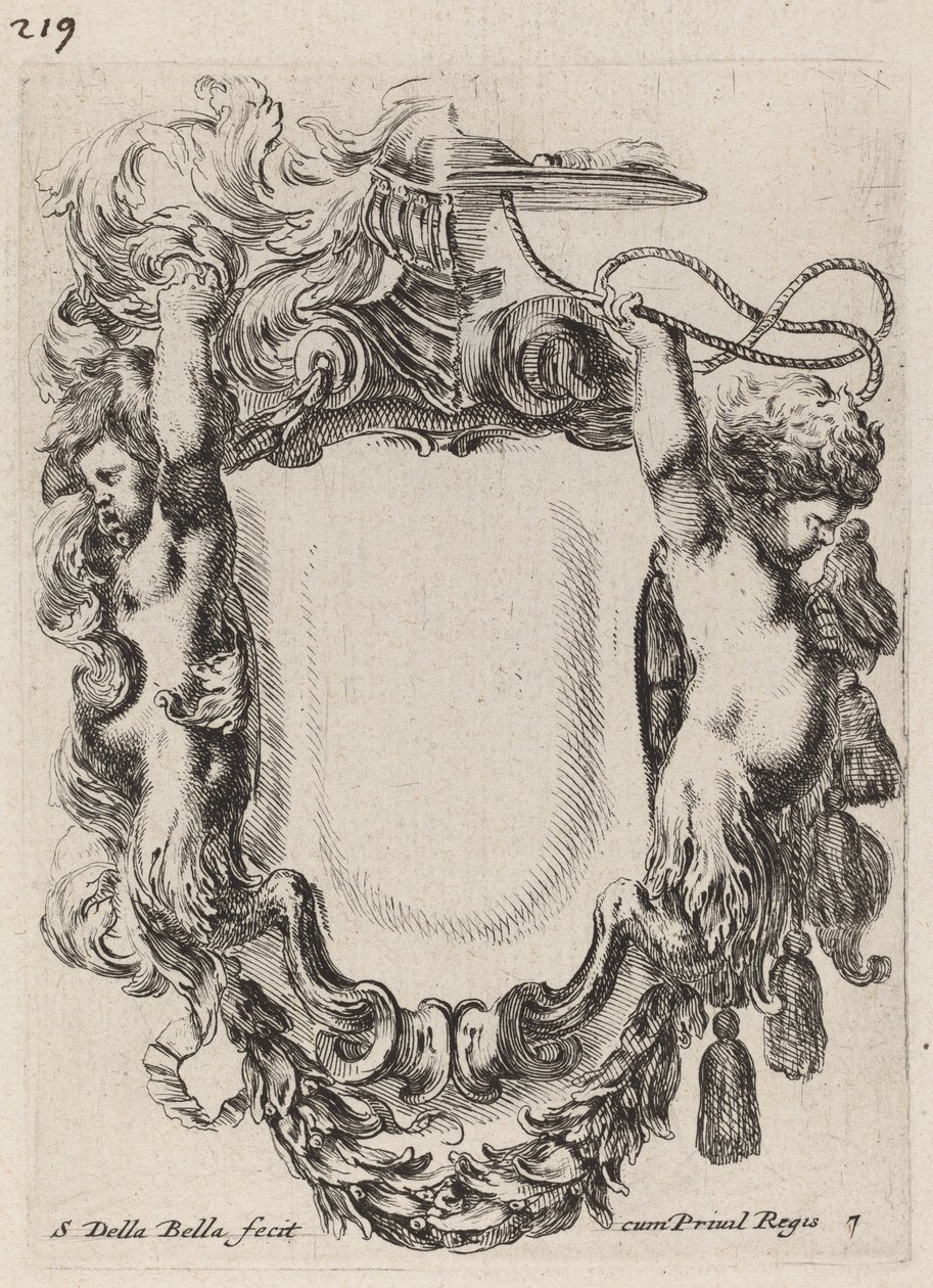 Kartusz z Dzieciątkiem Satyrów, 1647. autorstwa Stefano della Bella