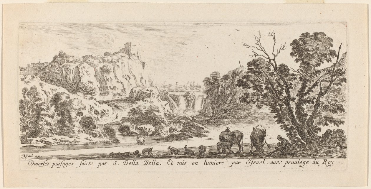 Krajobraz z wodospadem, 1641. autorstwa Stefano della Bella