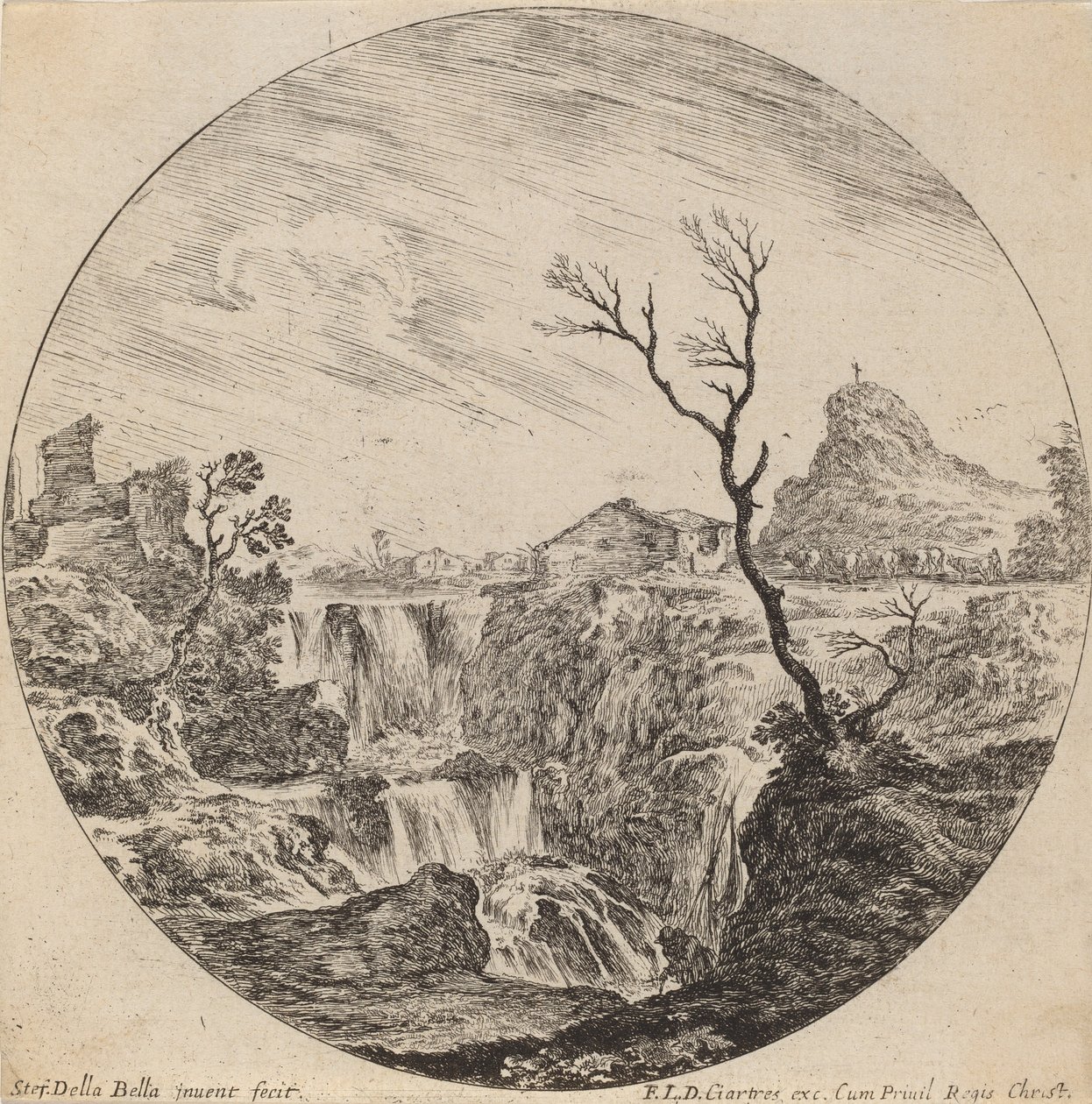 Wodospad z trzema poziomami, 1646. autorstwa Stefano della Bella