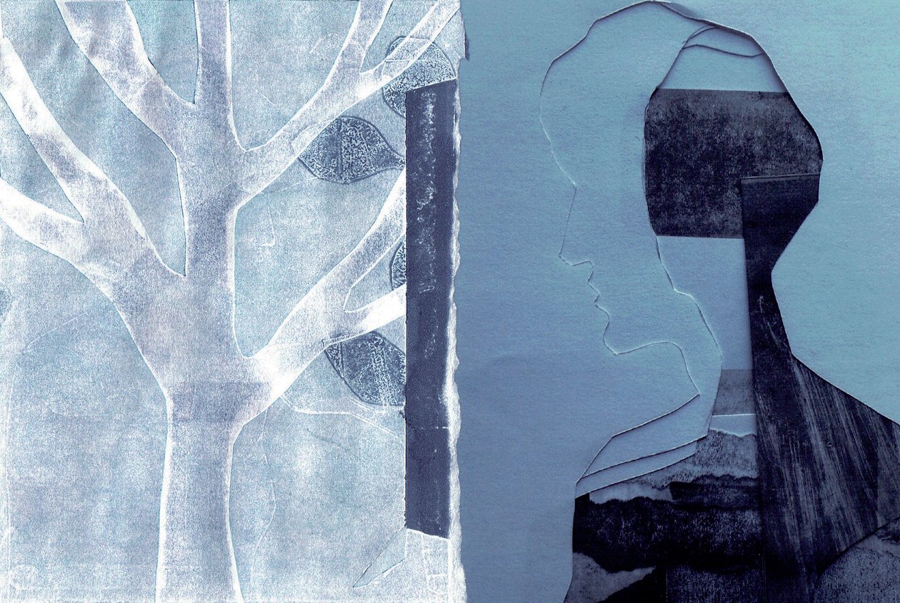 La Foret V, 2017 (monoprint i kolaż) autorstwa Stephen Dow