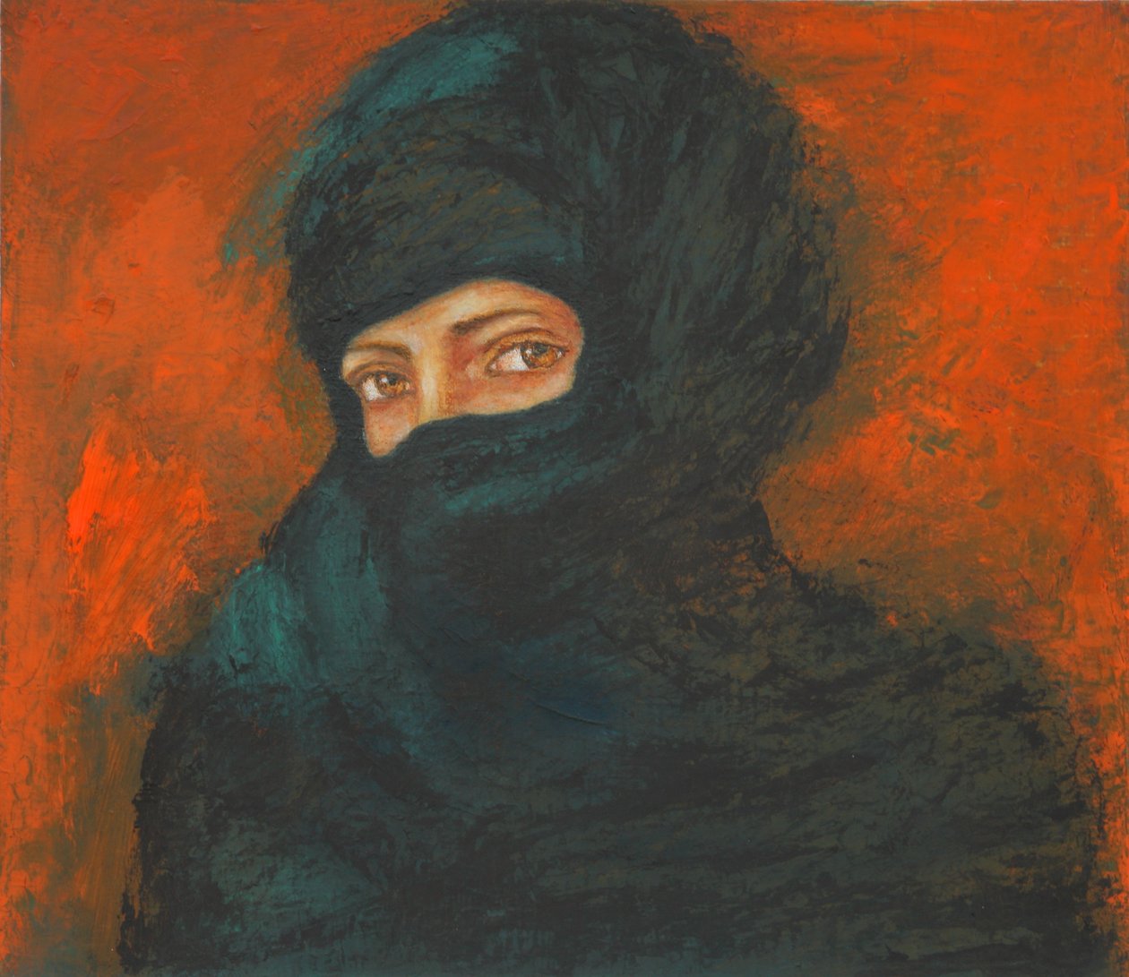 Czarny welon – czasy niespokojne, 2011 (olej na papierze) autorstwa Stevie Taylor