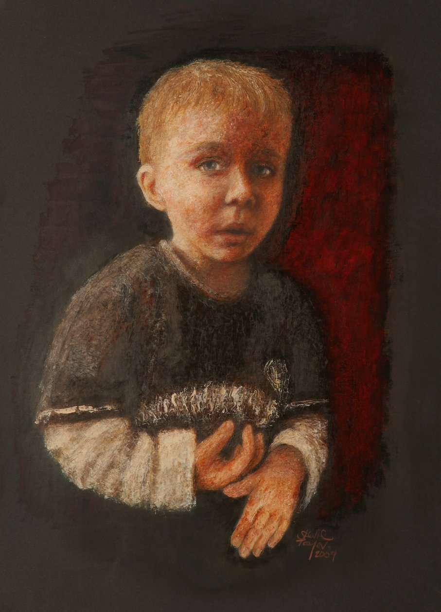 Little Boy Working Something Out, 2009 (olej na papierze) autorstwa Stevie Taylor