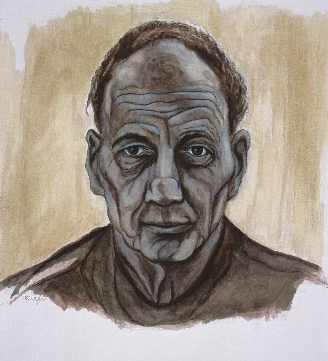 Portret Franka Auerbacha, 2002 (indyjski tusz i umyć pióro i ołówek na papierze) autorstwa Stevie Taylor