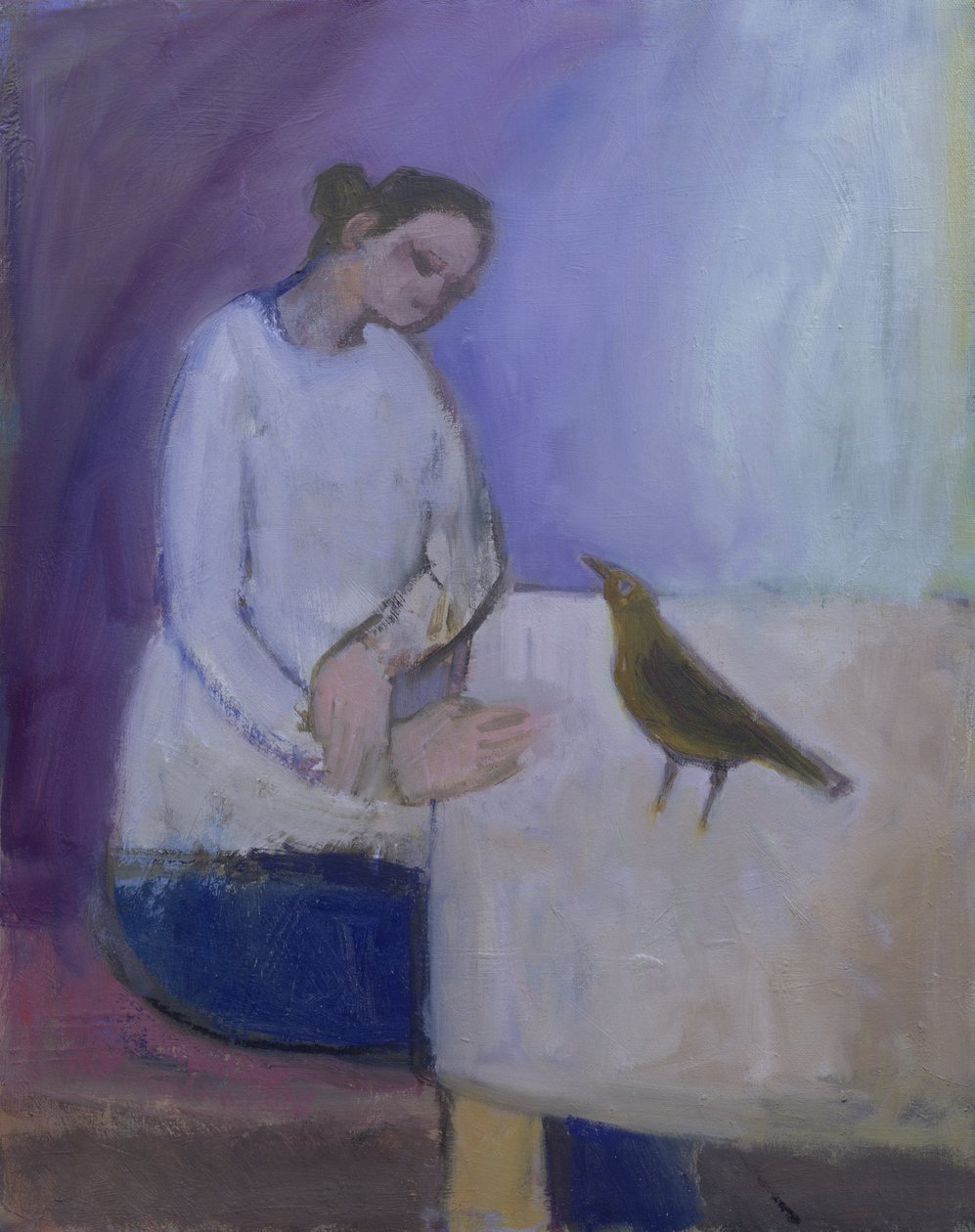 Kobieta z ptakiem, 2003 autorstwa Sue Jamieson