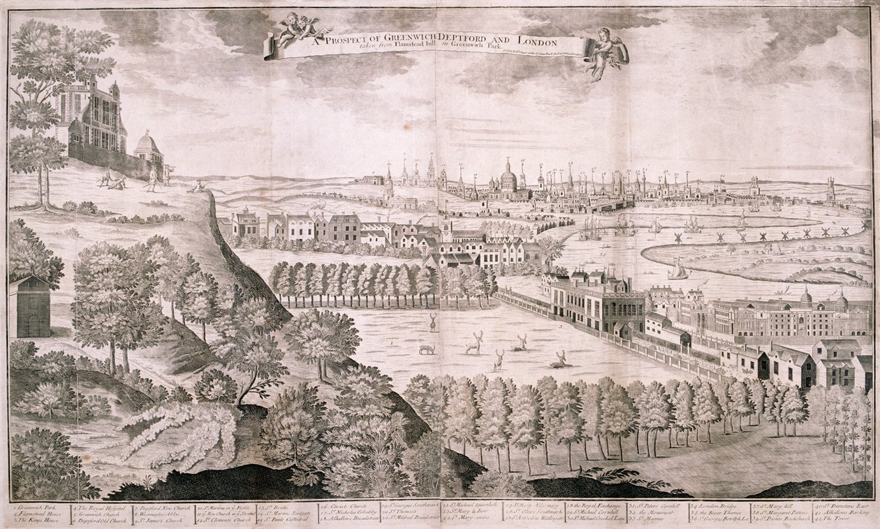 Widok z Greenwich Park, Londyn, 1723 autorstwa Sutton Nicholls