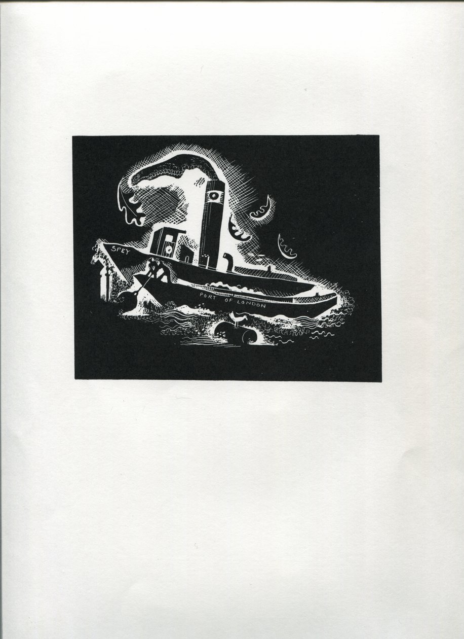 Thames Boat (druk blokowy linii) autorstwa Suzanne Cooper