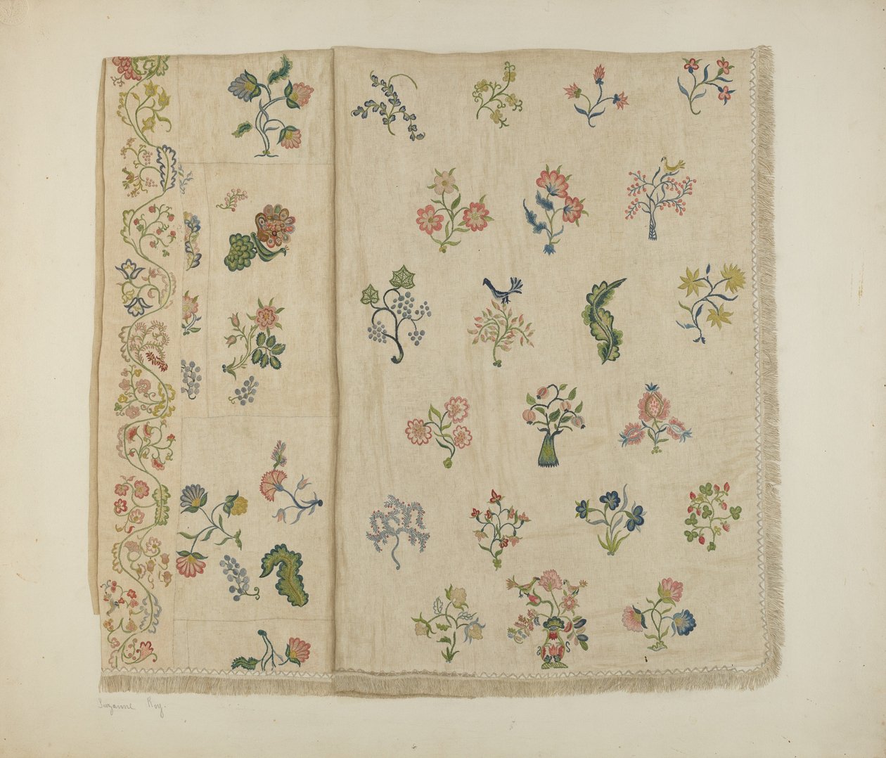 Haftowana narzuta Crewel, ok. 1900 r. 1941. autorstwa Suzanne Roy