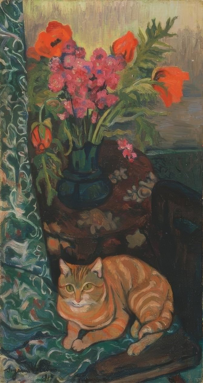 Bukiet i kot autorstwa Suzanne Valadon
