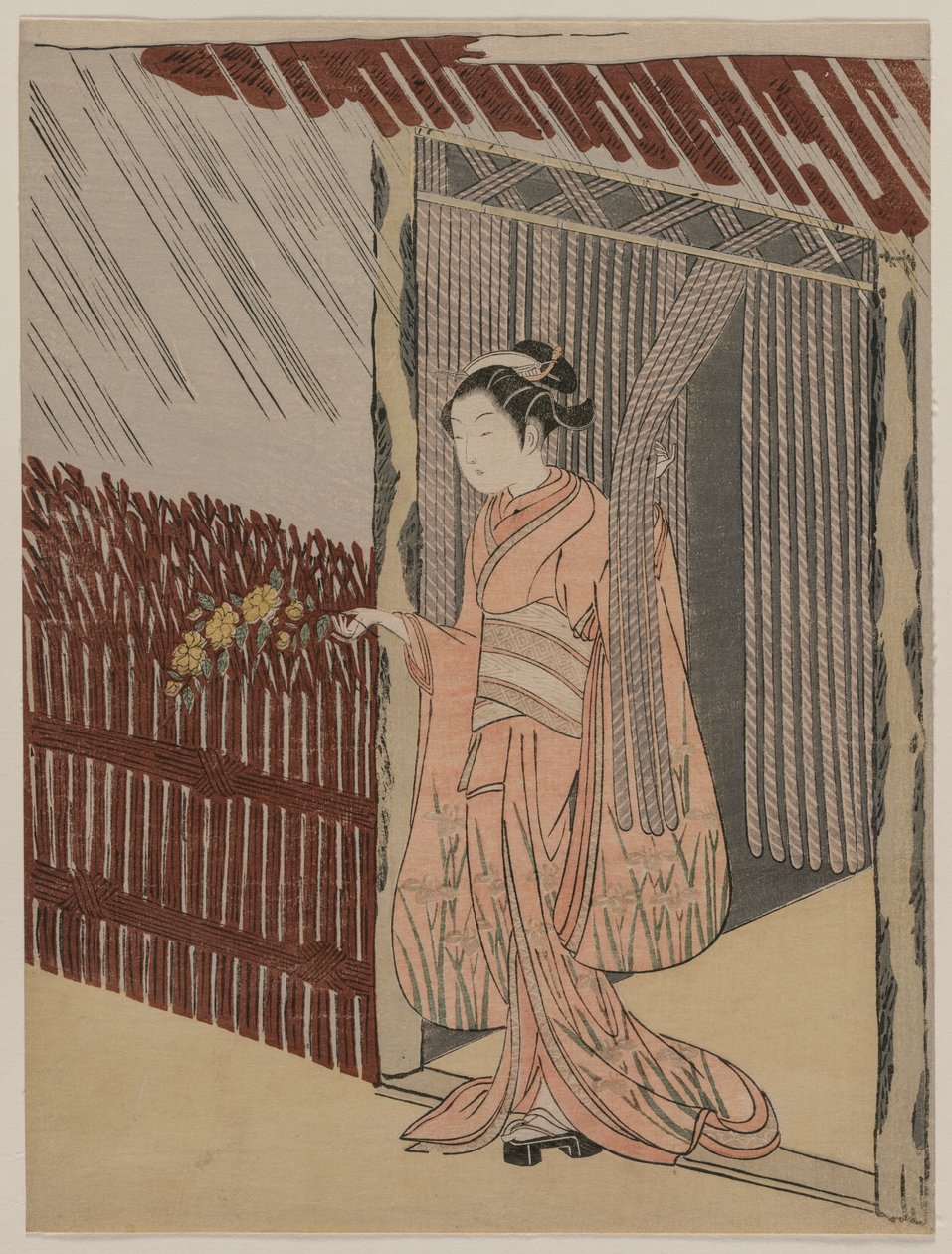 Dziewczyna ubierająca się na różowo, 1766. autorstwa Suzuki Harunobu