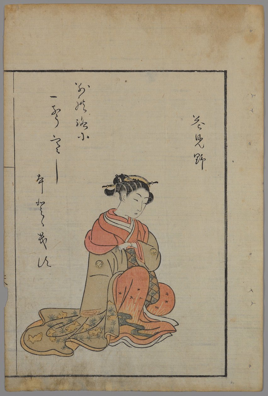 Seated Beauty (kolorowy drzeworyt) autorstwa Suzuki Harunobu