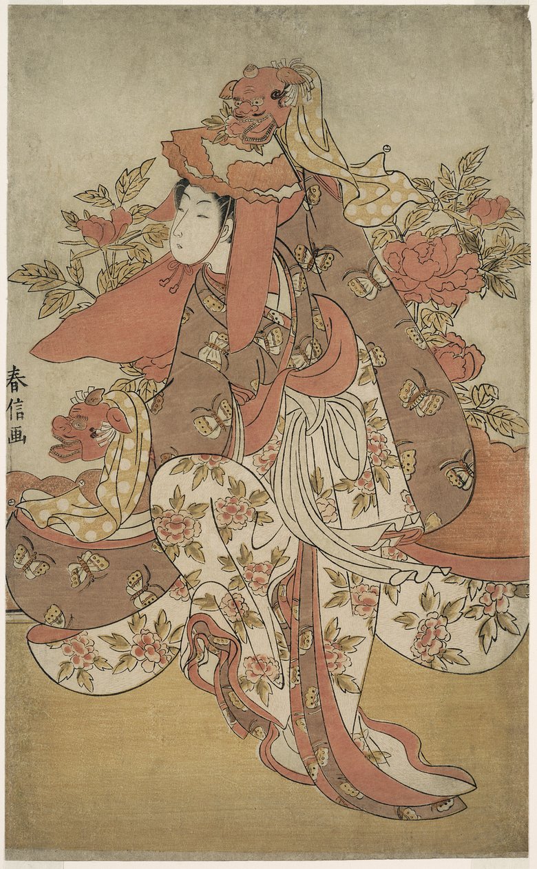Taniec lwa autorstwa Suzuki Harunobu