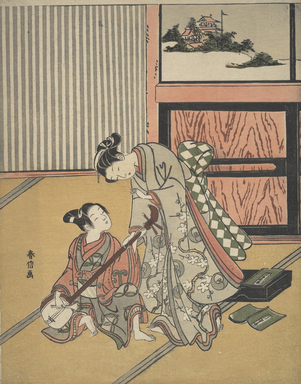Lekcja muzyki. autorstwa Suzuki Harunobu