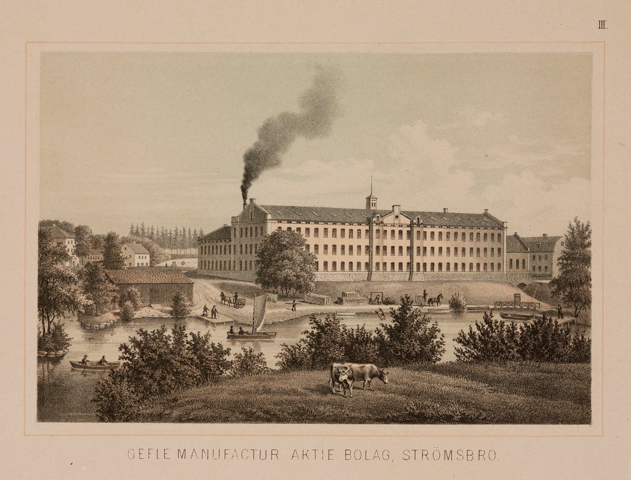 Przędzalnia bawełny, Stromsbro, Szwecja, ok. 1840 (kolor lito) autorstwa Swedish School