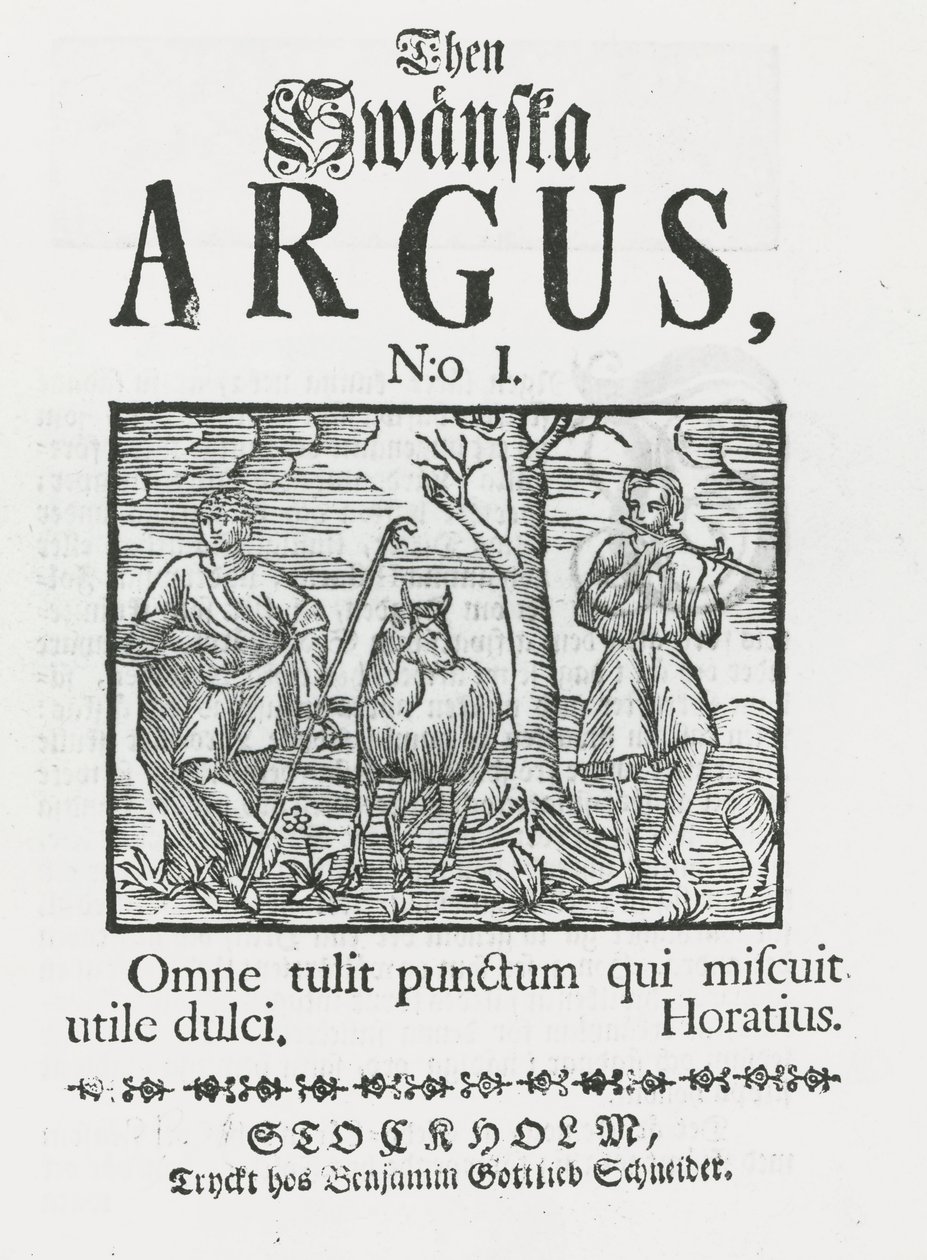 Pierwszy numer „Then Swänska Argus” autorstwa Swedish School