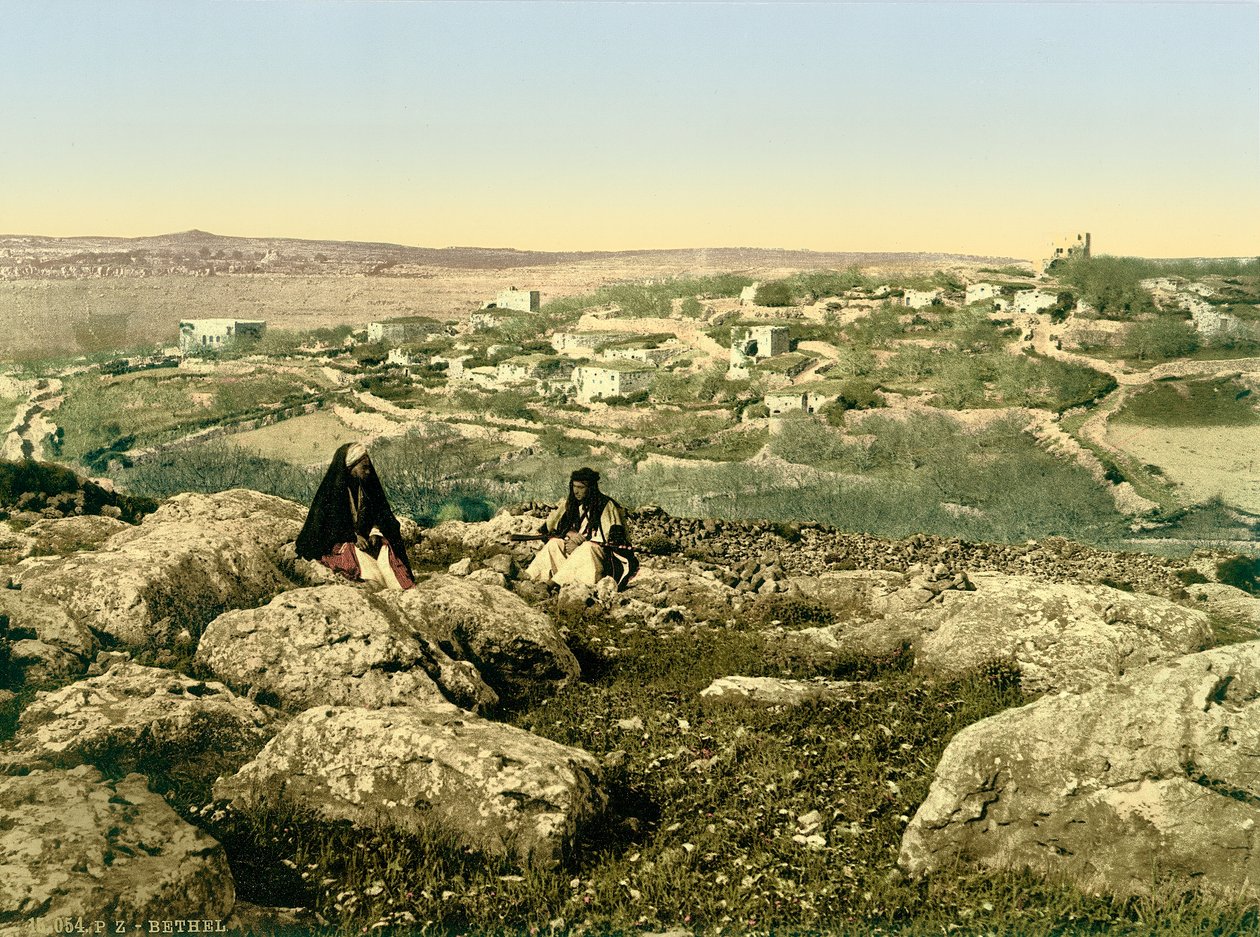 Widok ogólny Beitin (Betel), ok. 1880-1900 (fotochrom) autorstwa Swiss Photographer