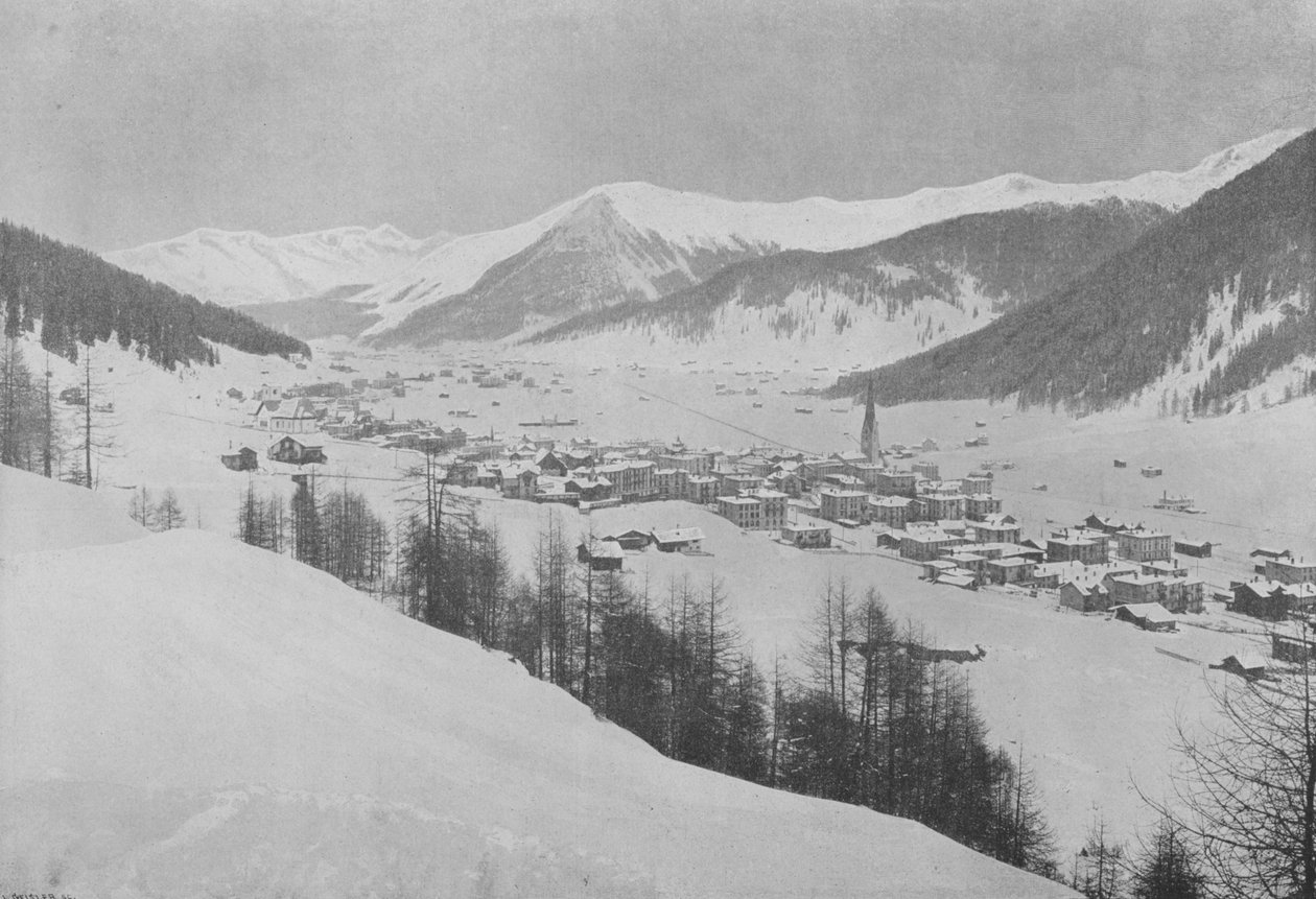 Davos-Platz i le Seehorn (zdjęcie czarno-białe) autorstwa Swiss Photographer