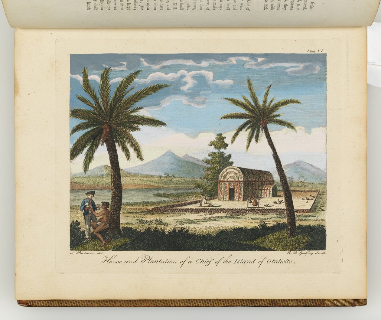 Dom i plantacja wodza wyspy Otaheite, ilustracja z „Dziennika podróży na morza południowe : na statku Jego Królewskiej Mości, The Endeavour”, 1794 autorstwa Sydney Parkinson