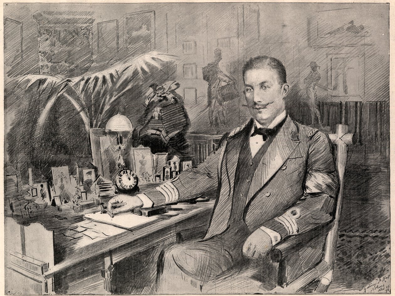 Książę Jerzy Grecji i Danii, wysoki komisarz Krety, w domu w Atenach, 1898. autorstwa Sydney Prior Hall