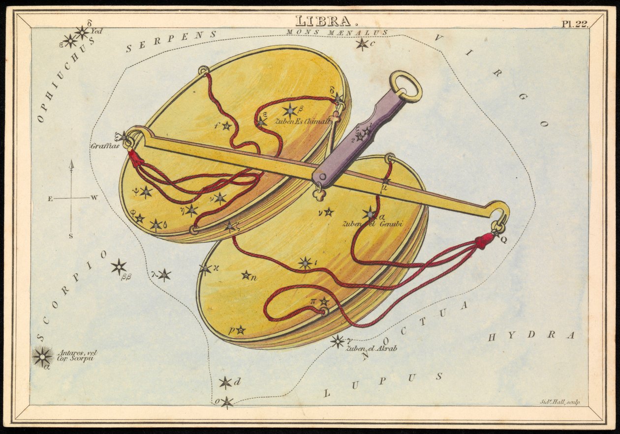 Libra, ok. 1825 r. (karta, papier, bibułka) autorstwa Sydney Hall