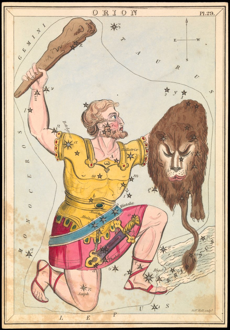 Orion, ok. 1825 r. (karta, papier, bibułka) autorstwa Sydney Hall