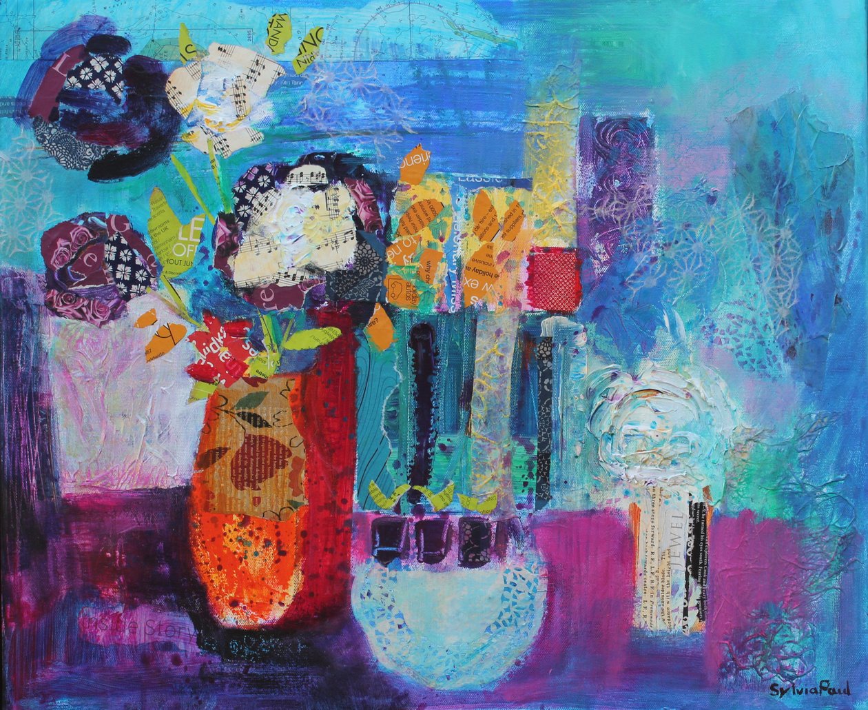 Blue Beyond 2013 kolaż akrylowy na papierze autorstwa Sylvia Paul